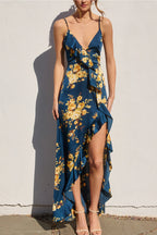 Floral Asymmetrical Ruffle Maxi Dress