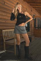 Dolche Studded Denim Mini Skirt