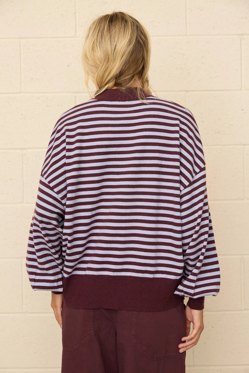 Two-tone Stripe Mock Neck Sweater