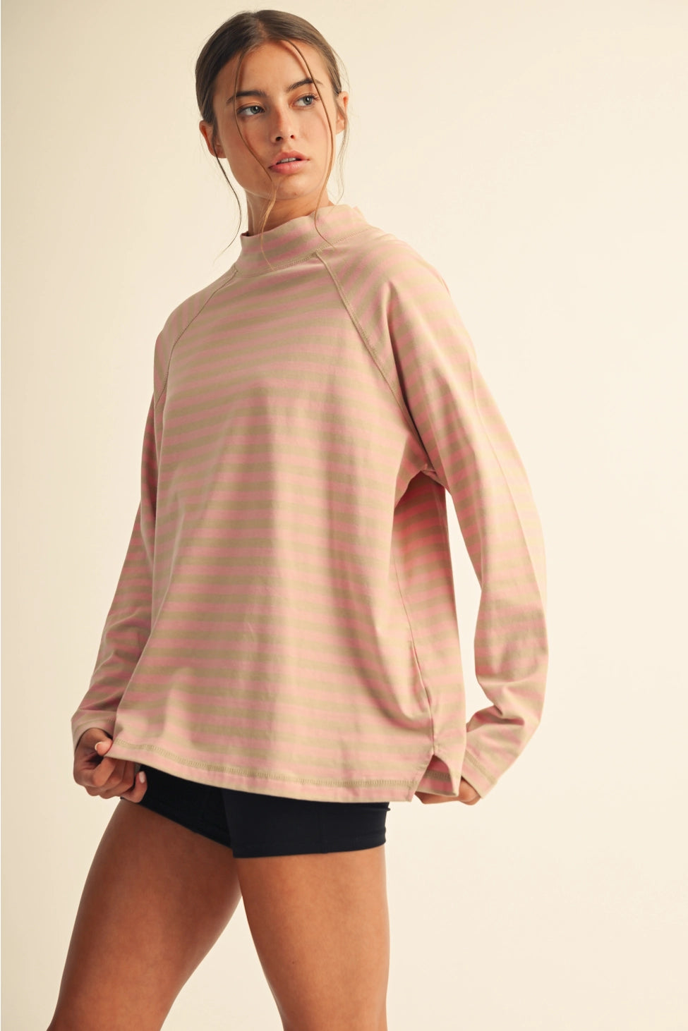 Mock neck Oversized Striped Long Sleeve