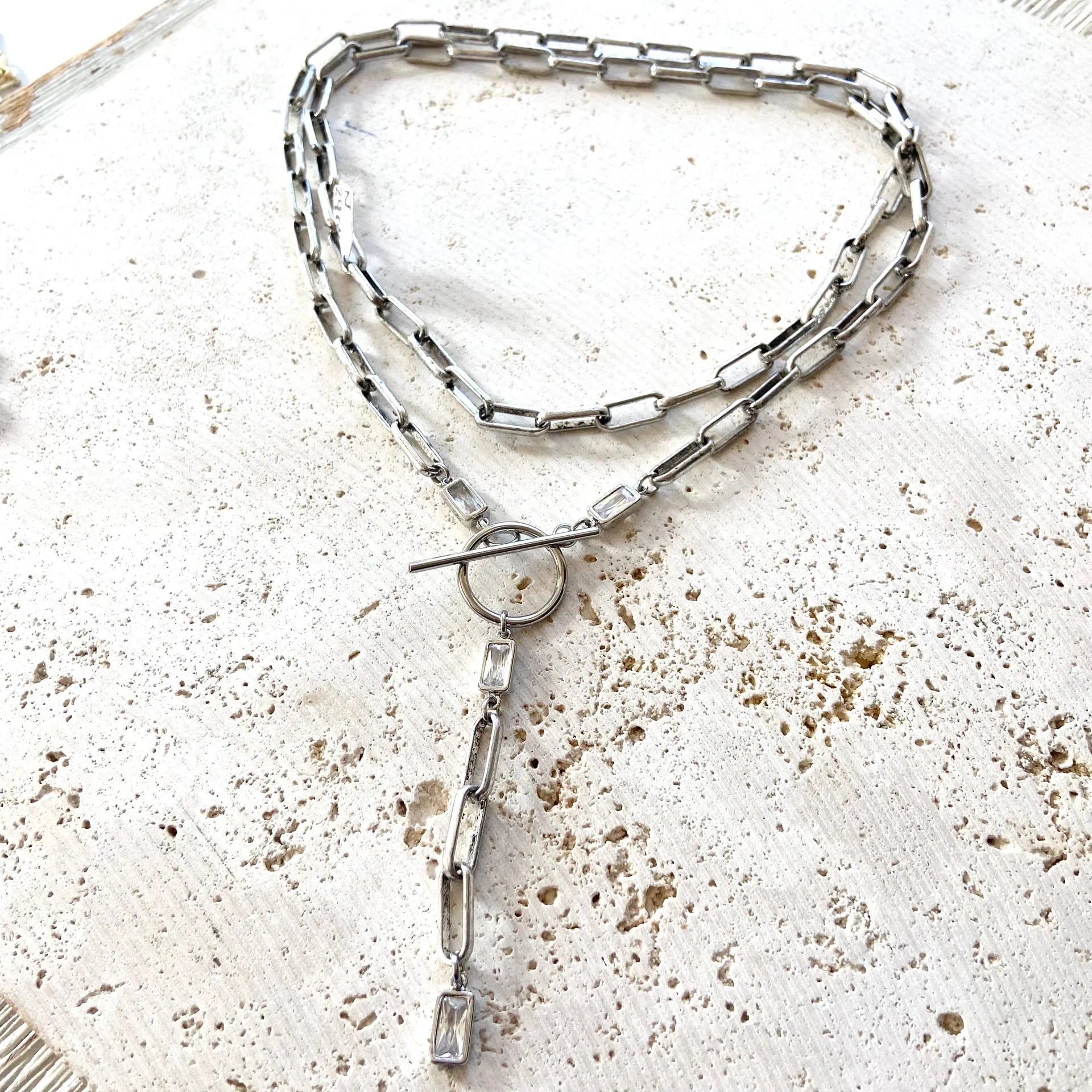 Paperclip Wrap Necklace Burnished Silver