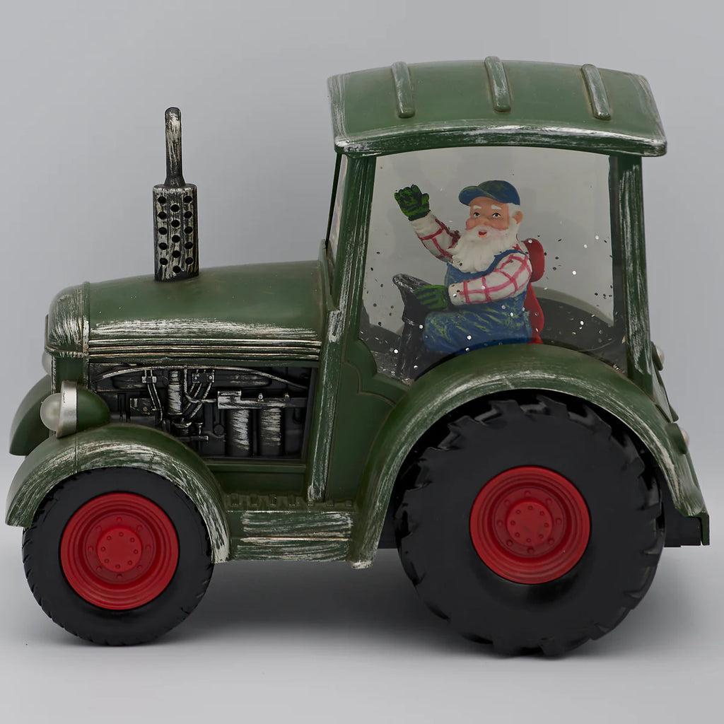 9"W Lighted Swirl Tractor w/ Farmer Santa