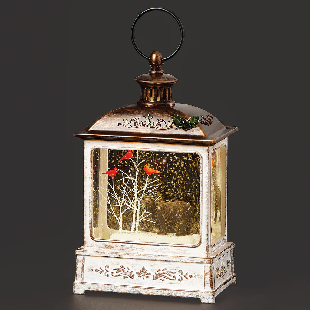 8.5"H Lighted Swirl Lantern Black Bear w/ Cardinal