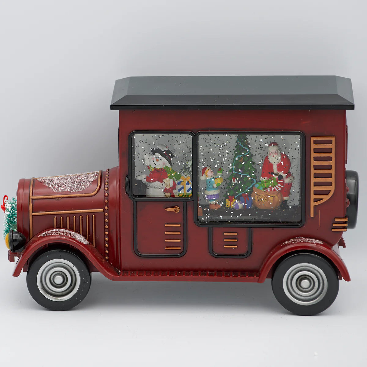6"H Lighted Swirl Truck with Santa & Tree; Snowman Driver