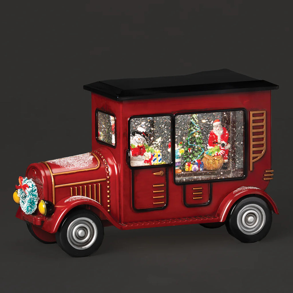 6"H Lighted Swirl Truck with Santa & Tree; Snowman Driver