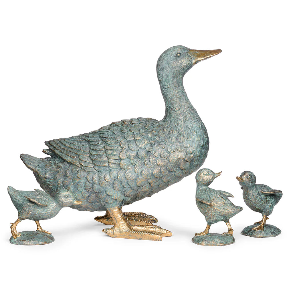 4 Piece Duck with Ducklings Statue Set