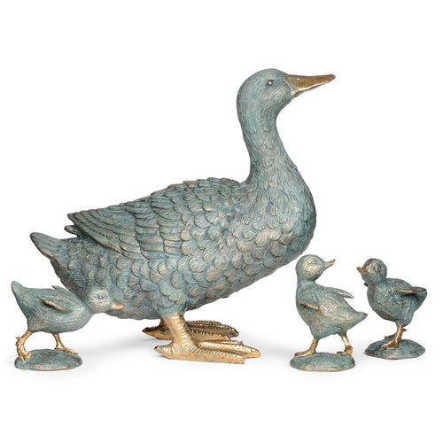 4 Piece Duck with Ducklings Statue Set