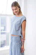 Stripped Side Tie Crop Top