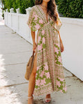 V-Neck Printed High-Waist Dress