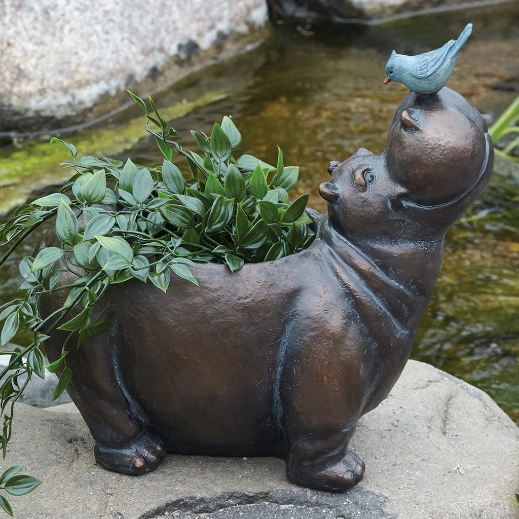 Hippo with Blue Bird Planter