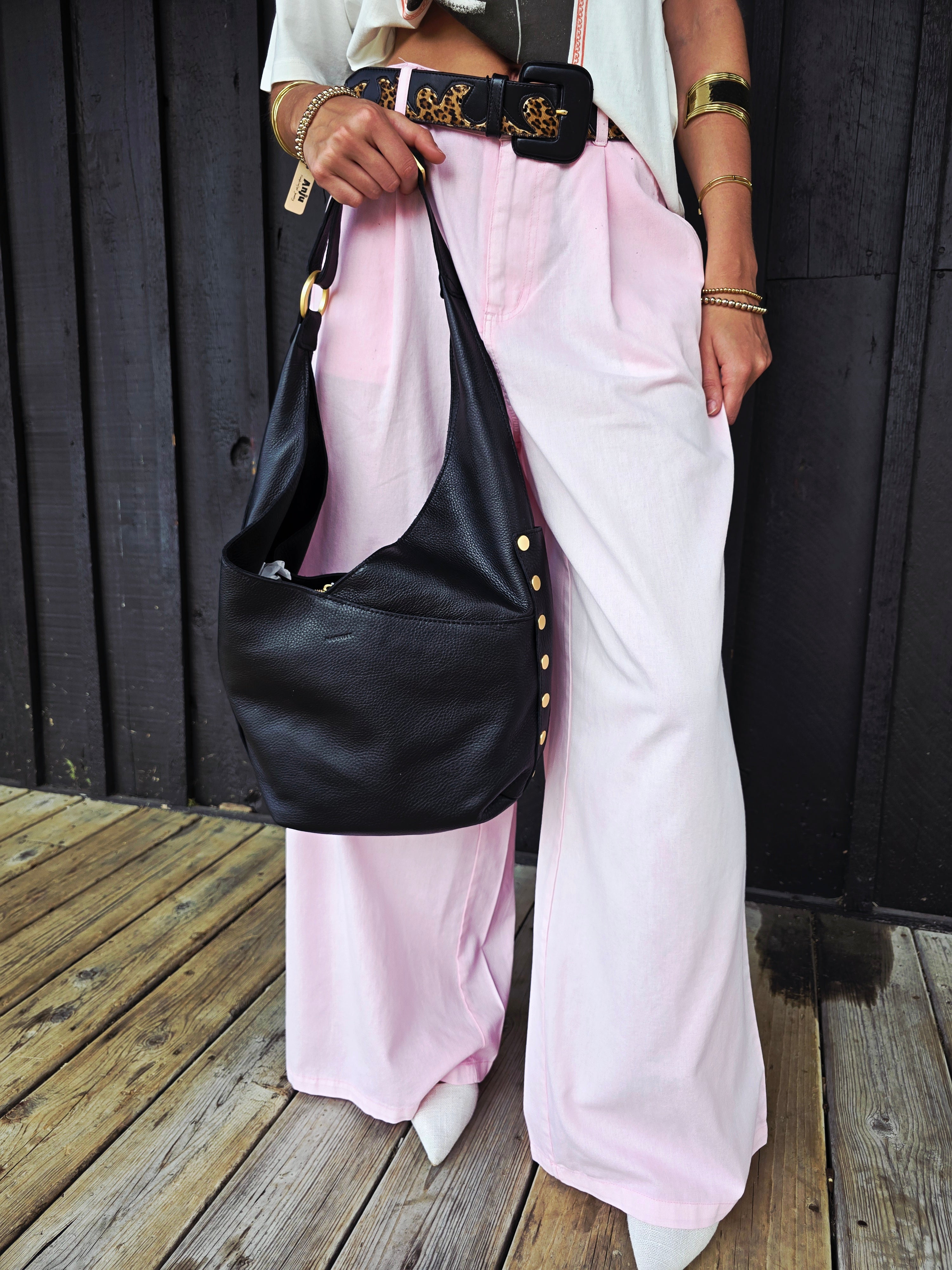 Hammitt Tom Zip LRG Black Brushed Gold Red Zip