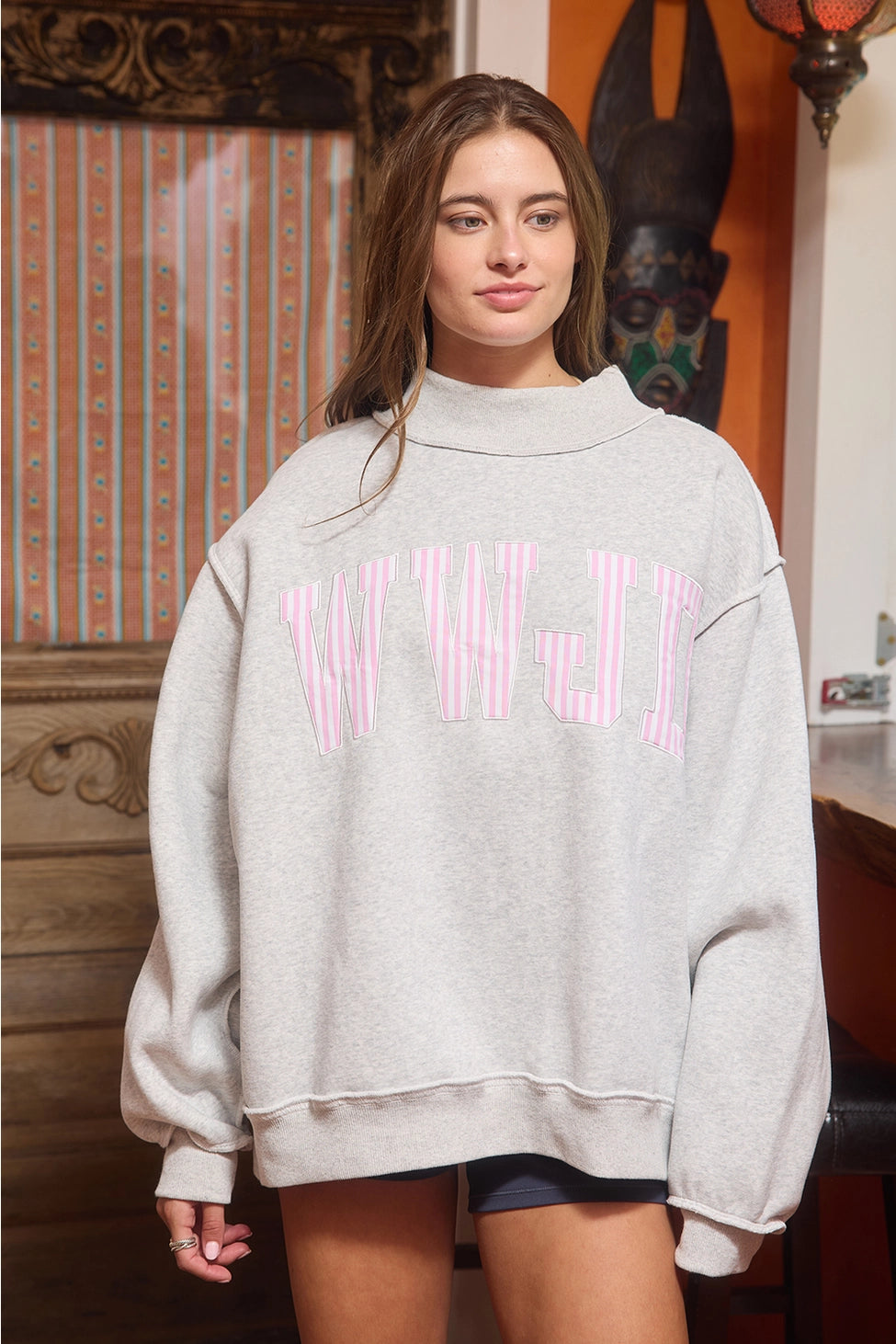 Bucketlist WWJD Stripe Embroidered Mockneck
