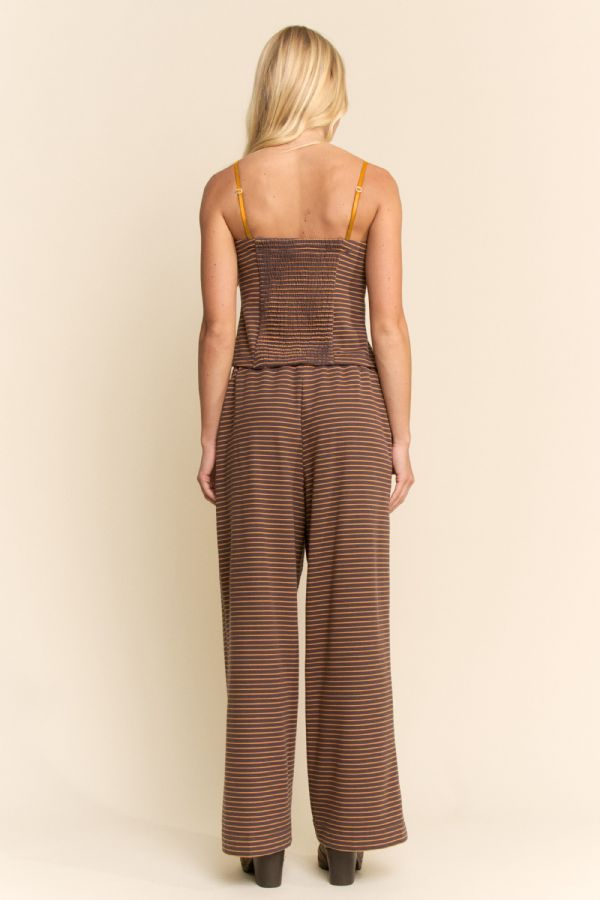 Davi & Dani Brown Yellow Strapless Top & Wide-Leg Pants Set