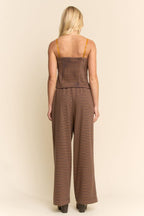 Davi & Dani Brown Yellow Strapless Top & Wide-Leg Pants Set