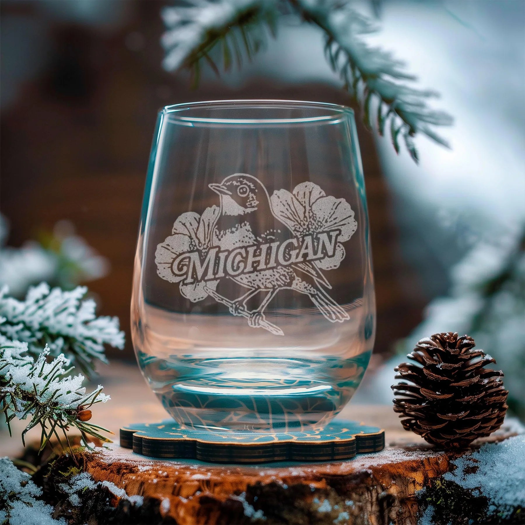 Benoit's Design Co. Michigan State Bird Stemless Wine Glass
