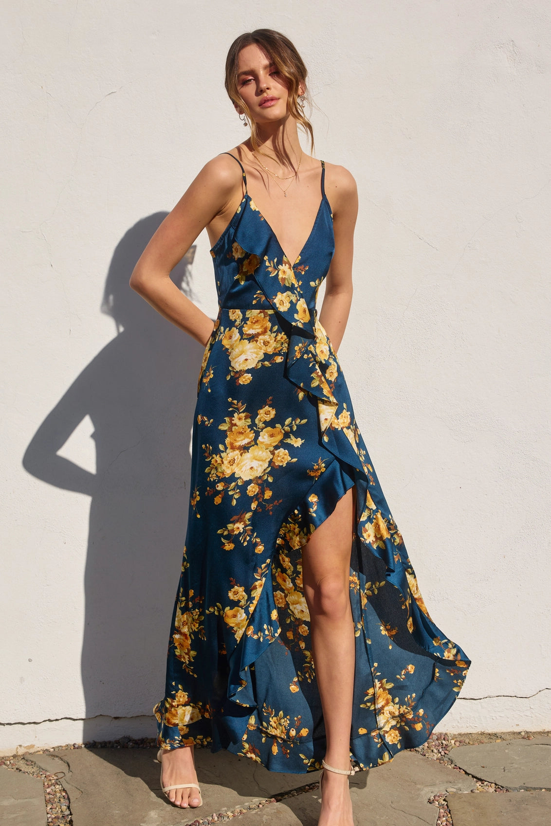 Floral Asymmetrical Ruffle Maxi Dress