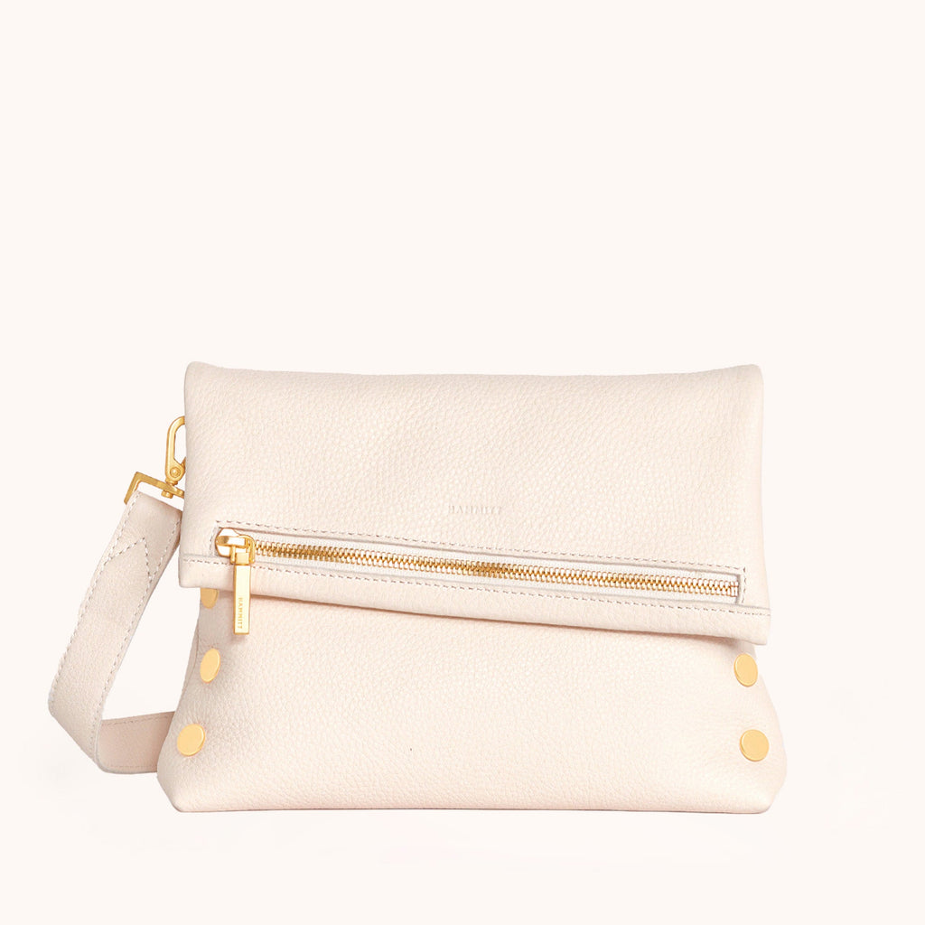 VIP Medium Leather Crossbody Clutch Calla Lily White Brushed Gold