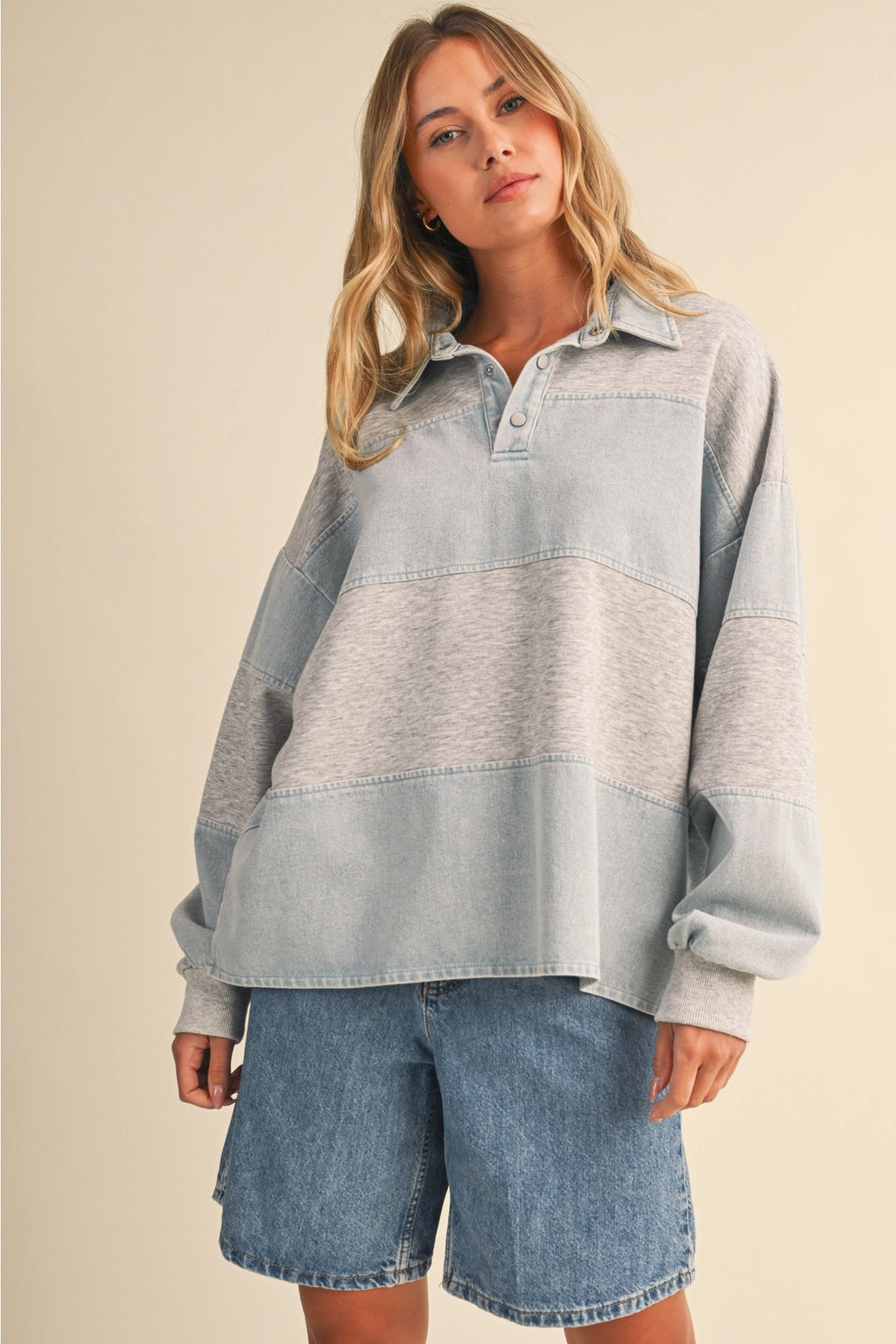 Denim Contrast Rugby Top