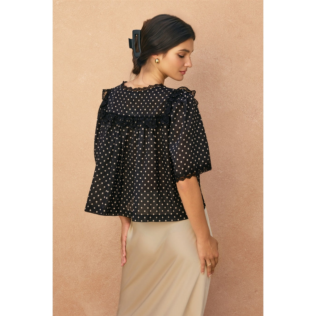 Lace Detail Polka Dot Top
