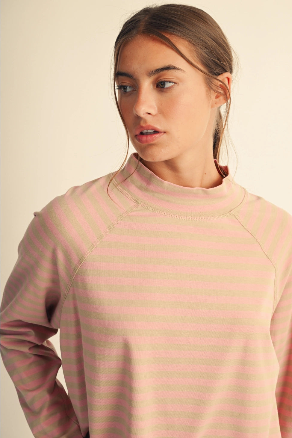Mock neck Oversized Striped Long Sleeve