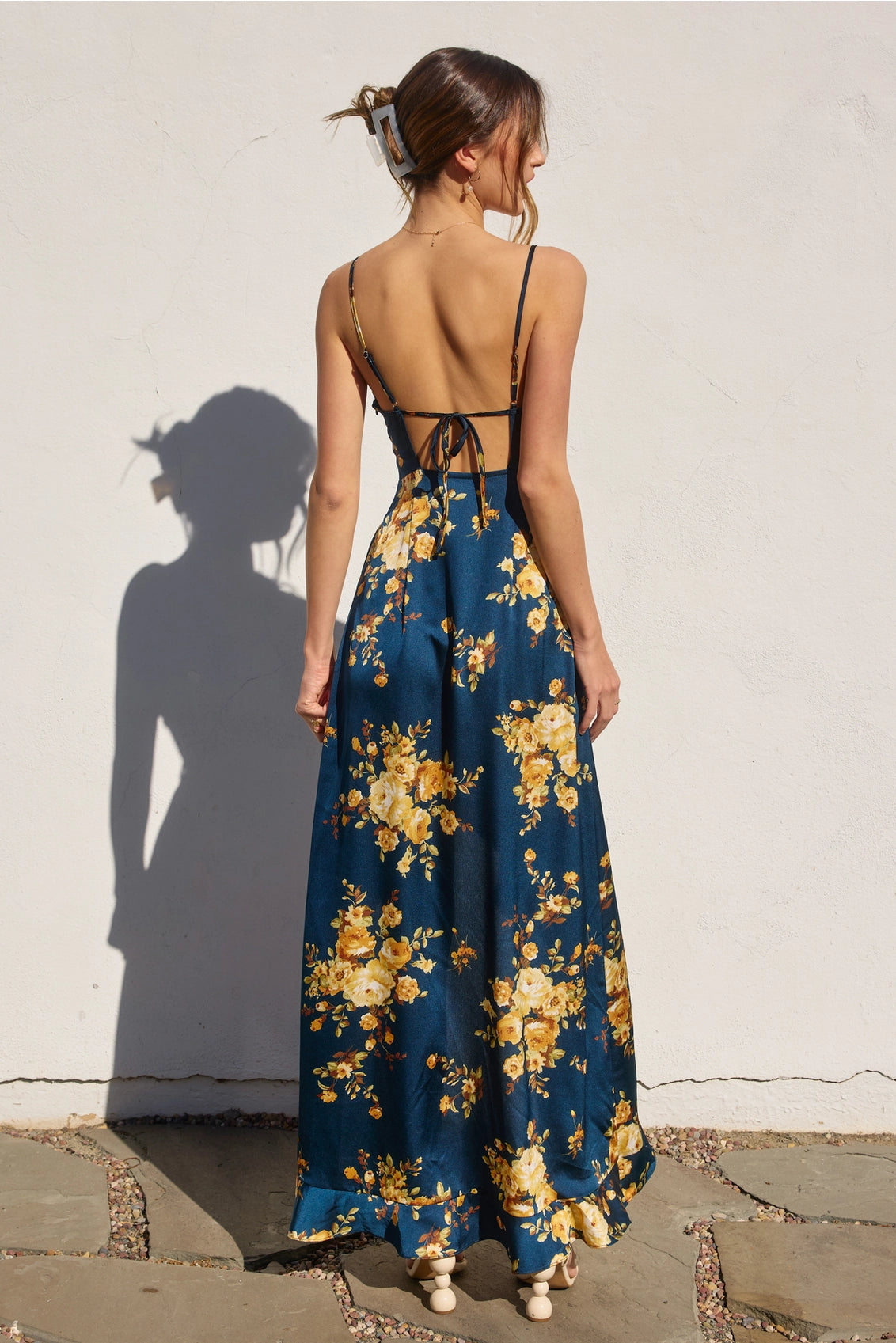 Floral Asymmetrical Ruffle Maxi Dress