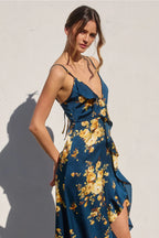 Floral Asymmetrical Ruffle Maxi Dress
