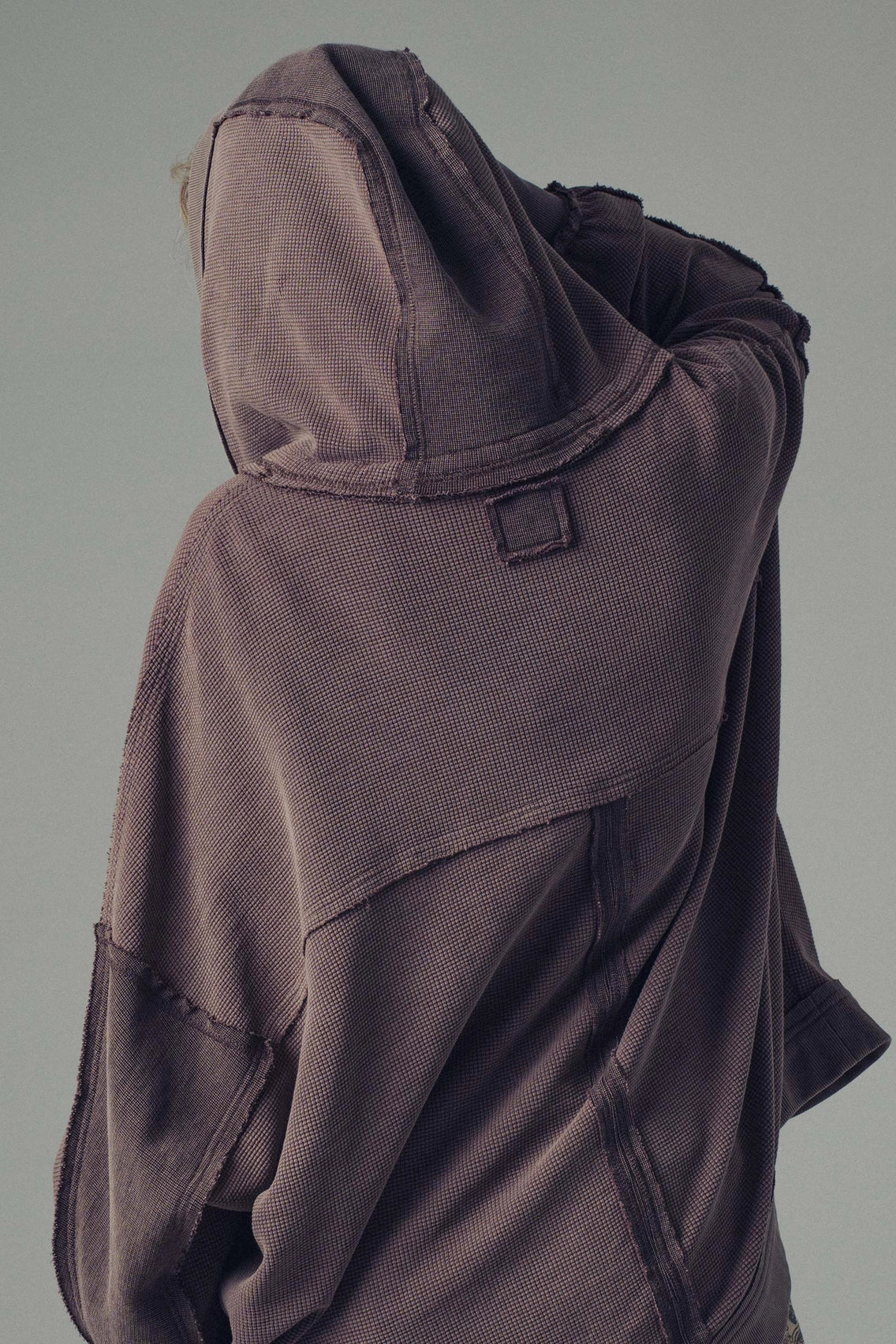 Washed Waffle Knit Hooded Cardigan