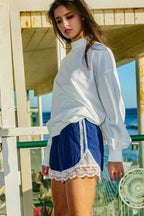 Casual Lace-Trim Contrast Shorts