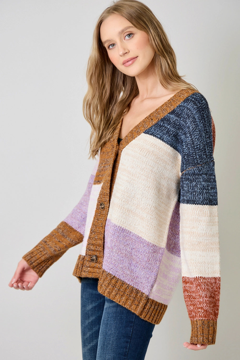 Mystree Color Blocked Cardigan