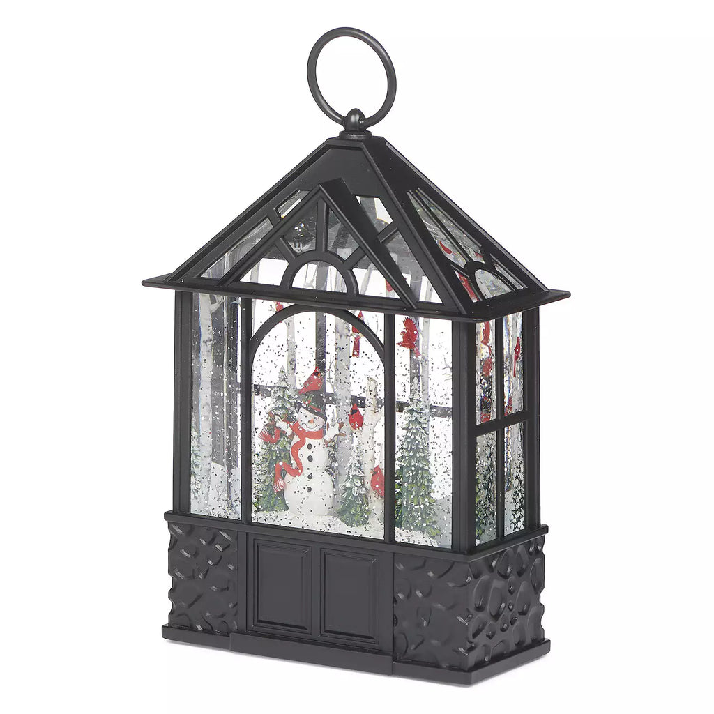 9.75"H Lighted Swirl Gazebo Cardinals and Snowman