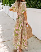V-Neck Printed High-Waist Dress