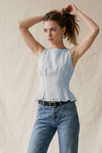 Pinstripe Sleeveless Peplum Top