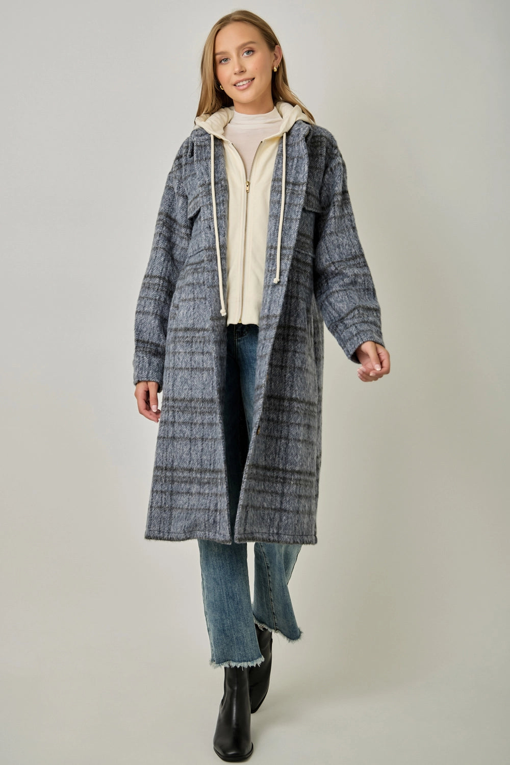 Mystree Layered Hoodie Plaid Jacket