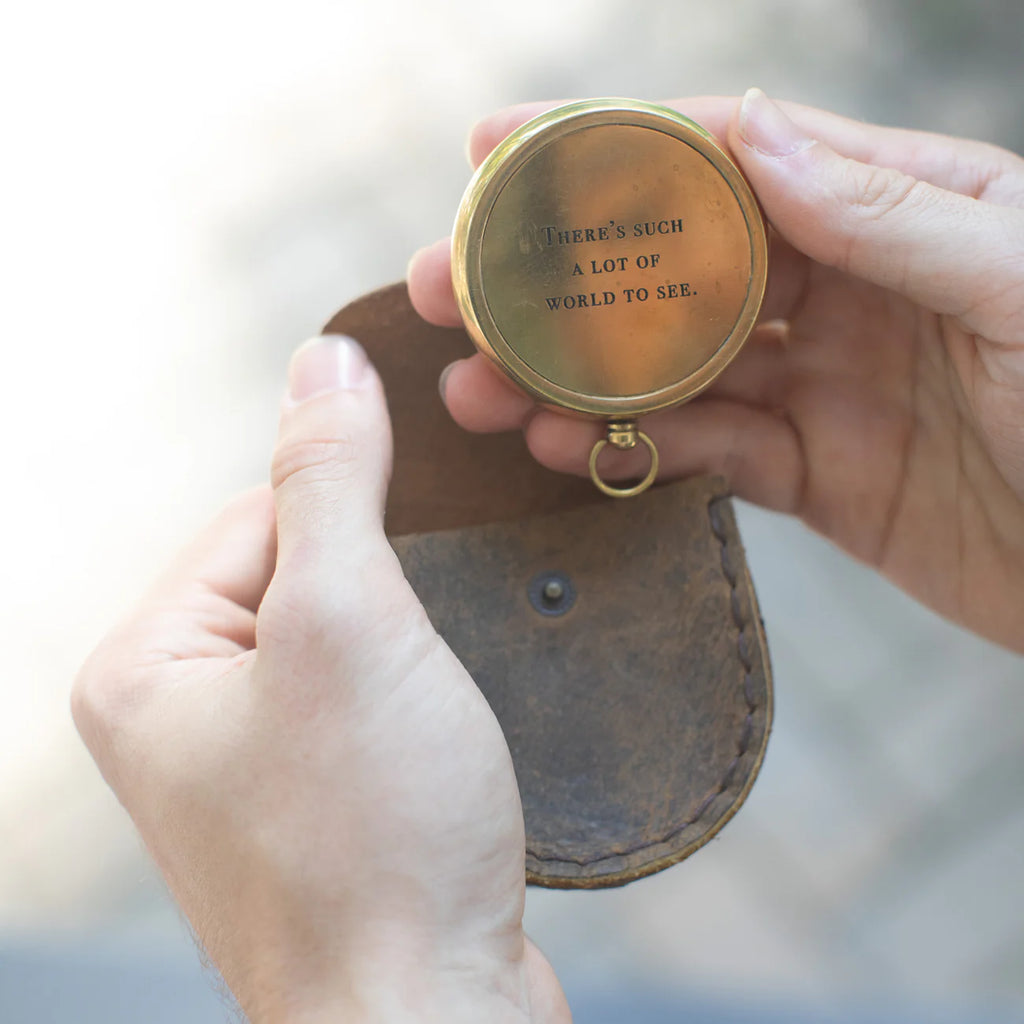 There's Such A Lot Of World To See Compass with Leather Pouch