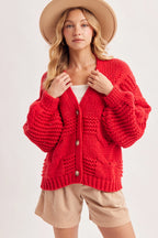 Bubble Sleeve Cable Knit Sweater