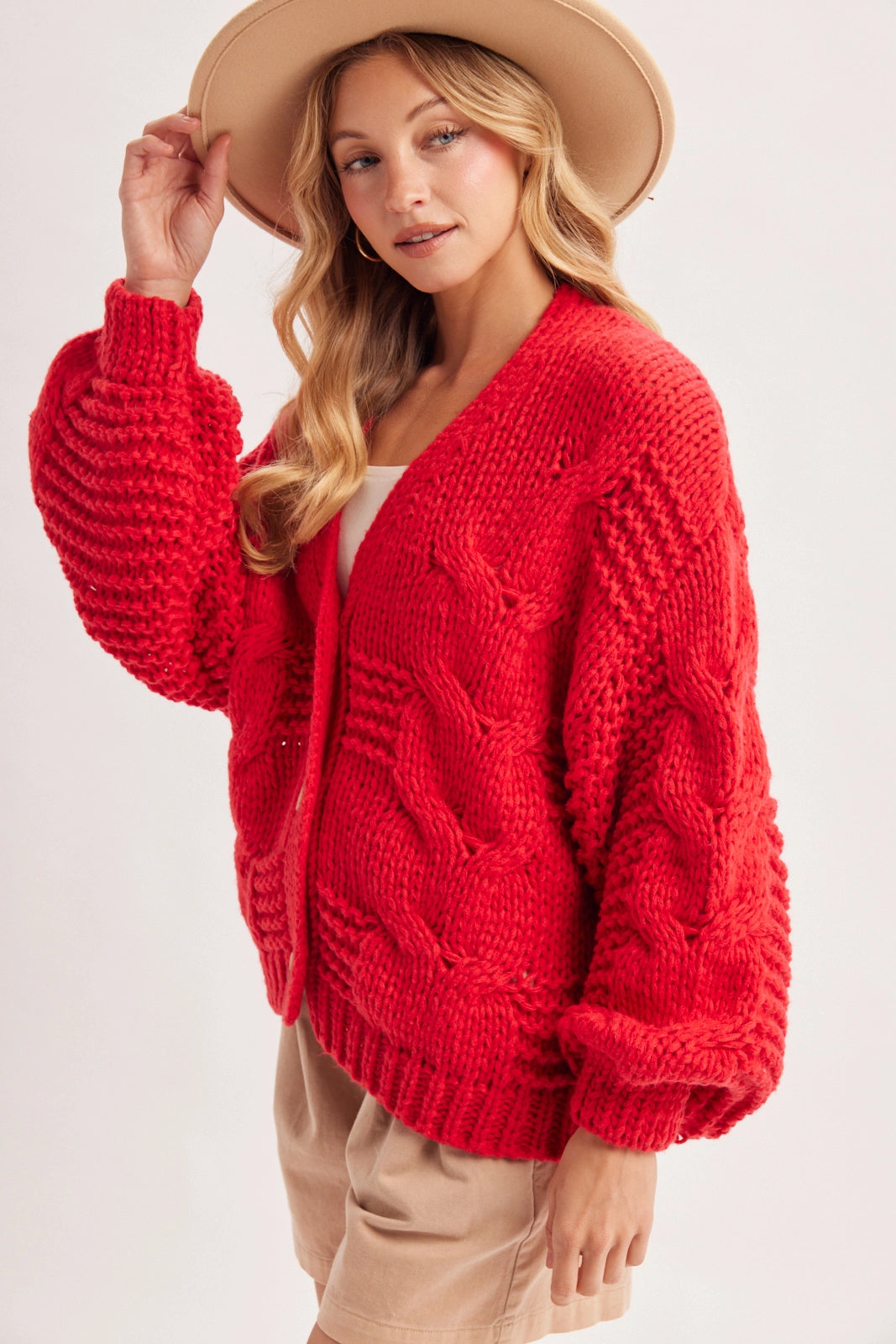 Bubble Sleeve Cable Knit Sweater