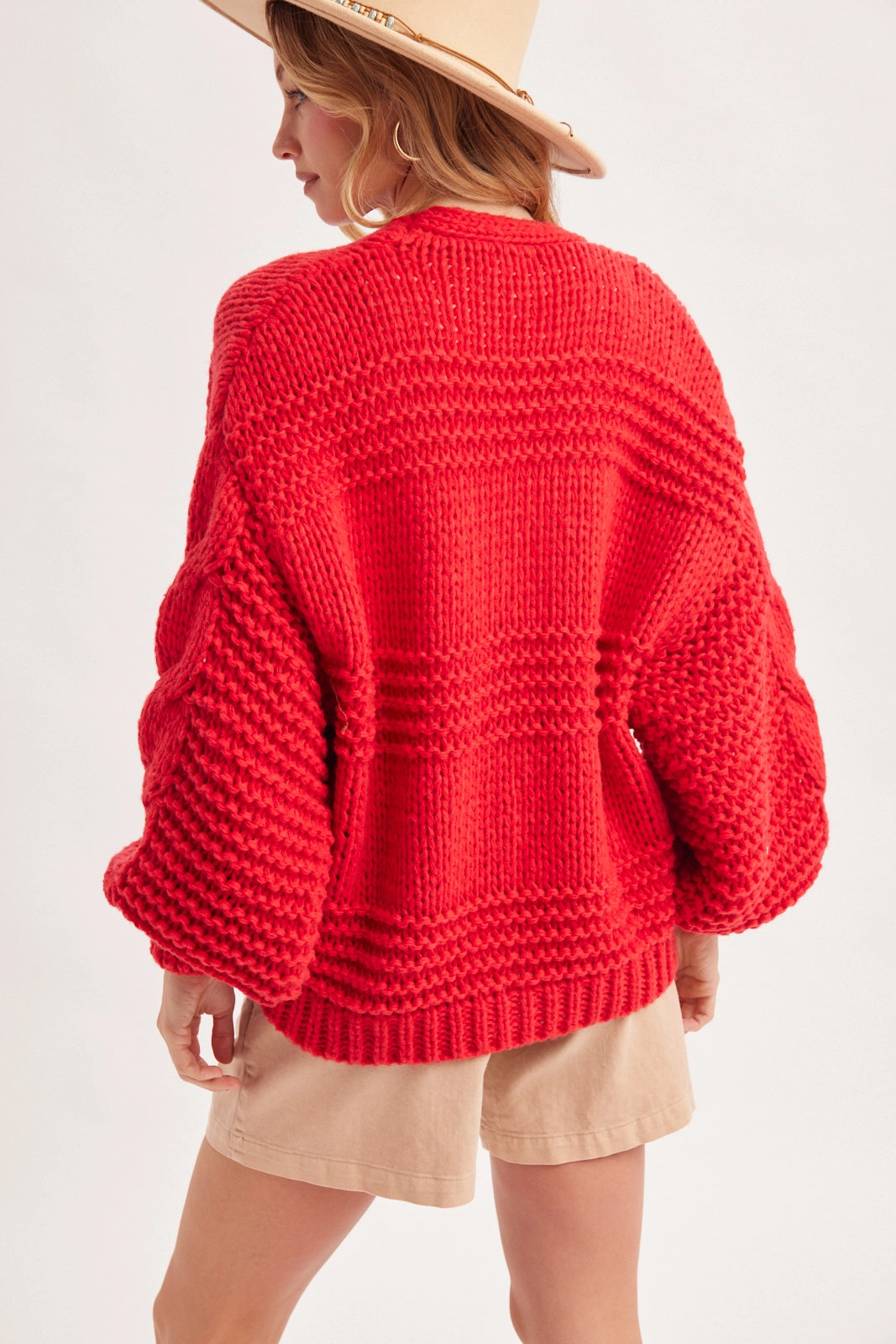 Bubble Sleeve Cable Knit Sweater
