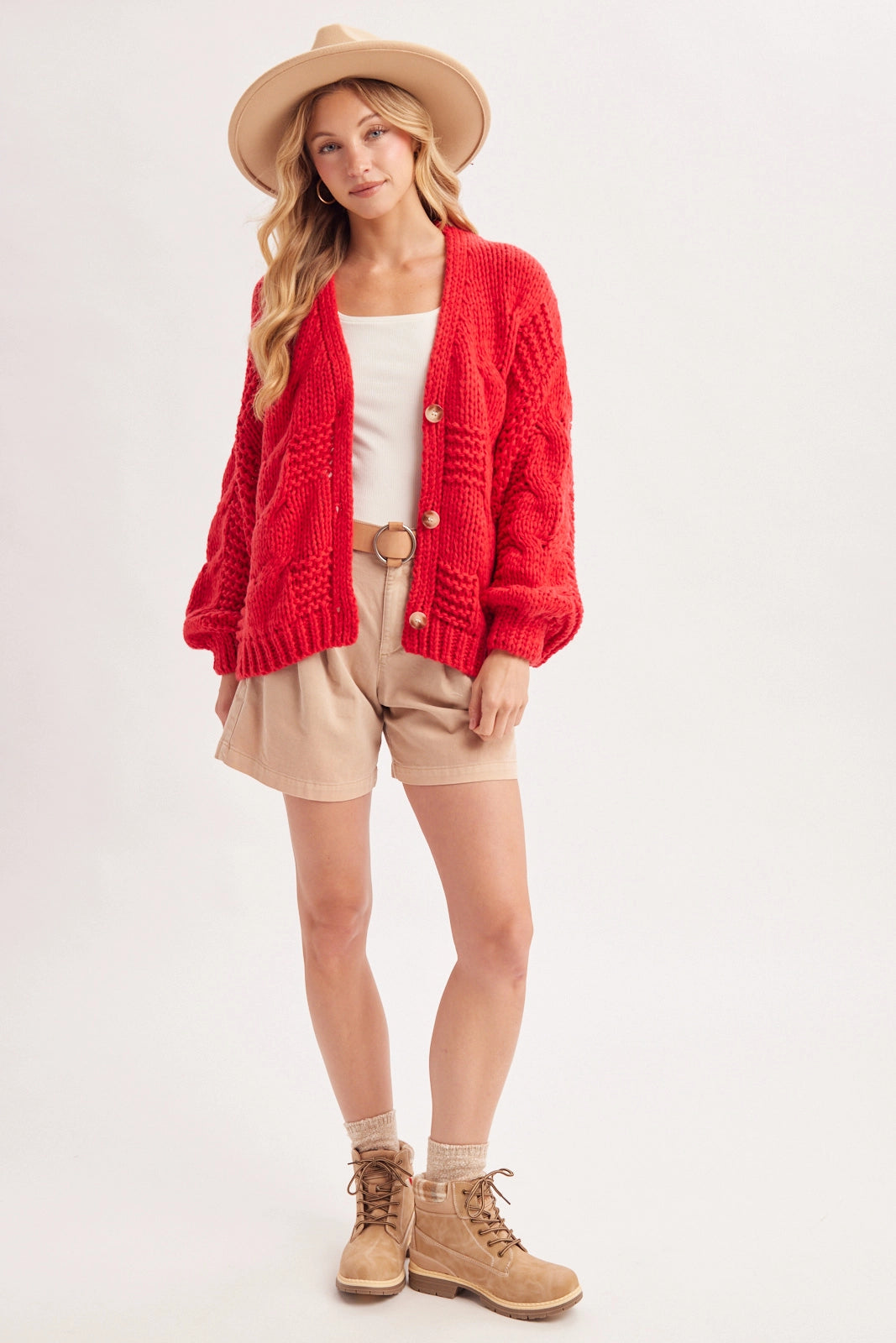 Bubble Sleeve Cable Knit Sweater