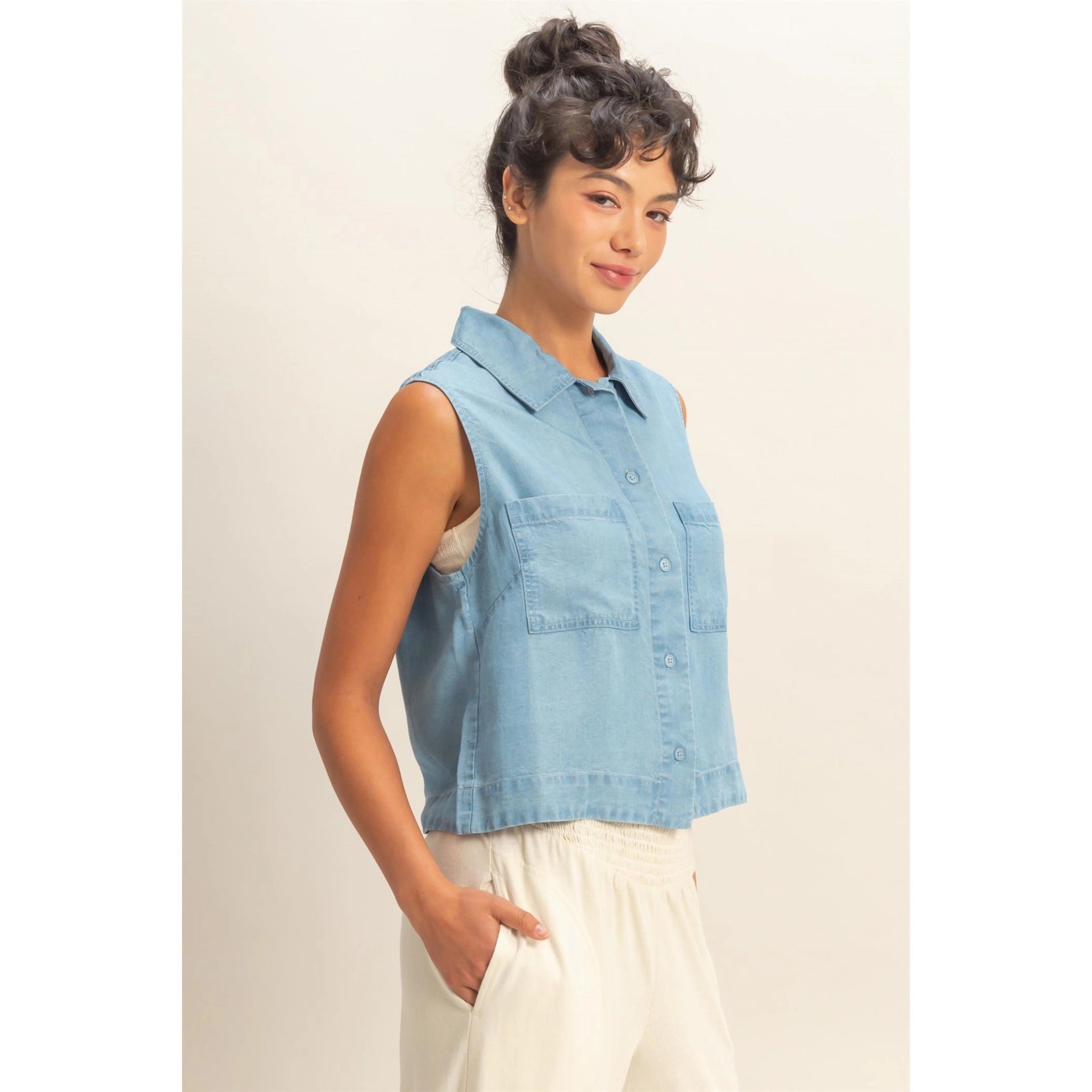 Sleeveless Button Up Top