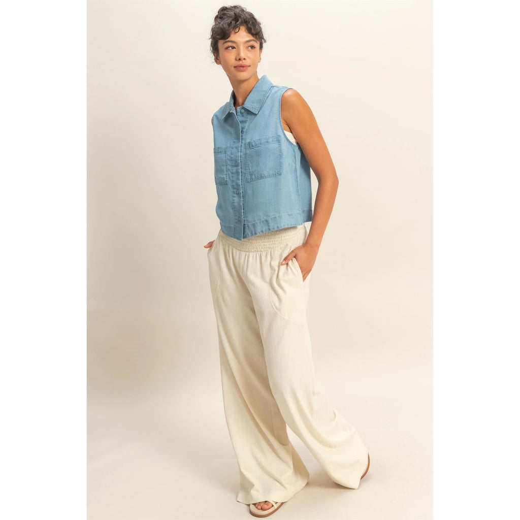 Sleeveless Button Up Top