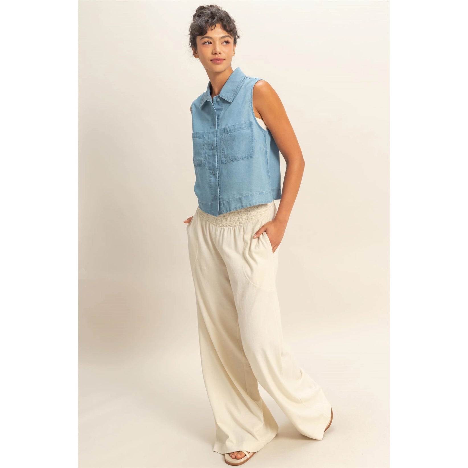 Sleeveless Button Up Top