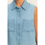Sleeveless Button Up Top
