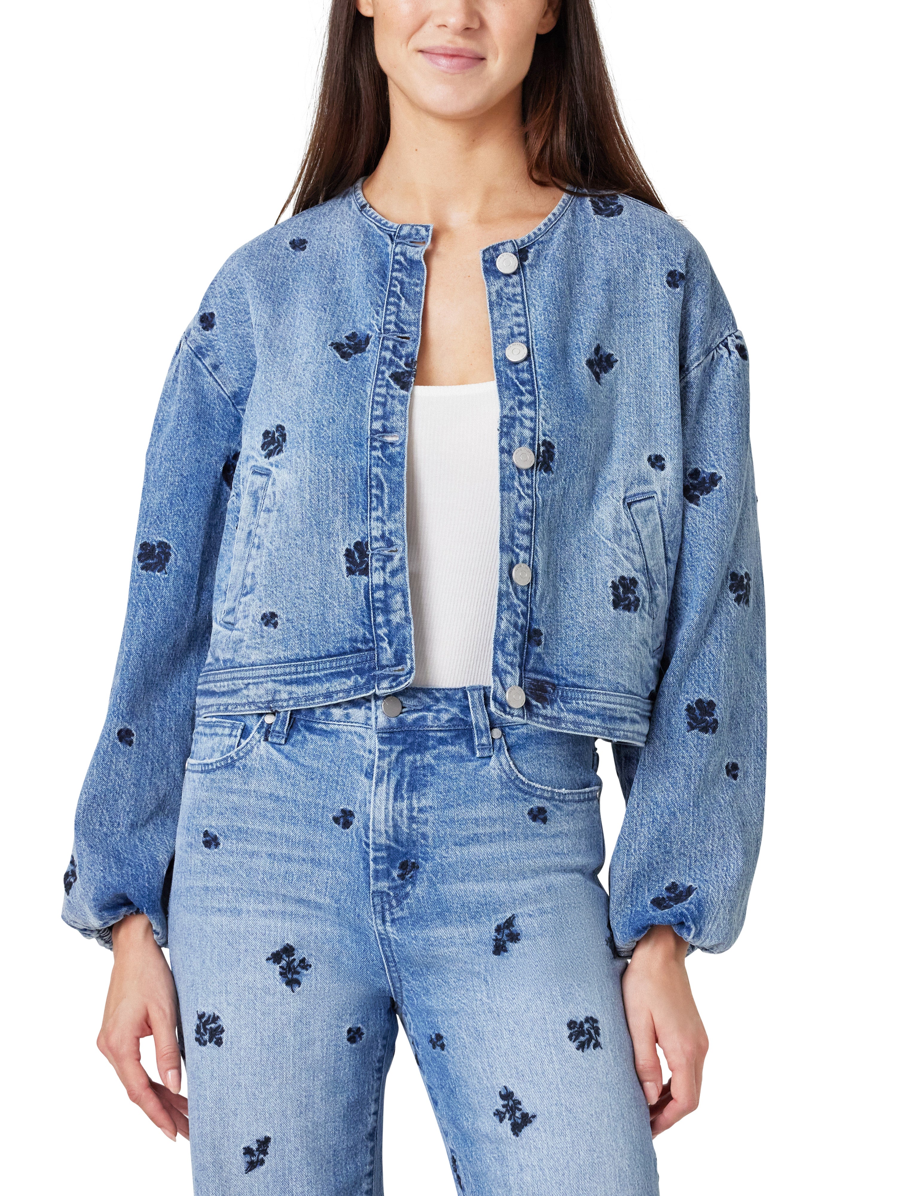 Collarless Embroidery Jacket