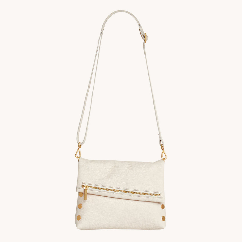 VIP Medium Leather Crossbody Clutch Calla Lily White Brushed Gold