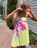 Strapless Flower Print Mini Dress