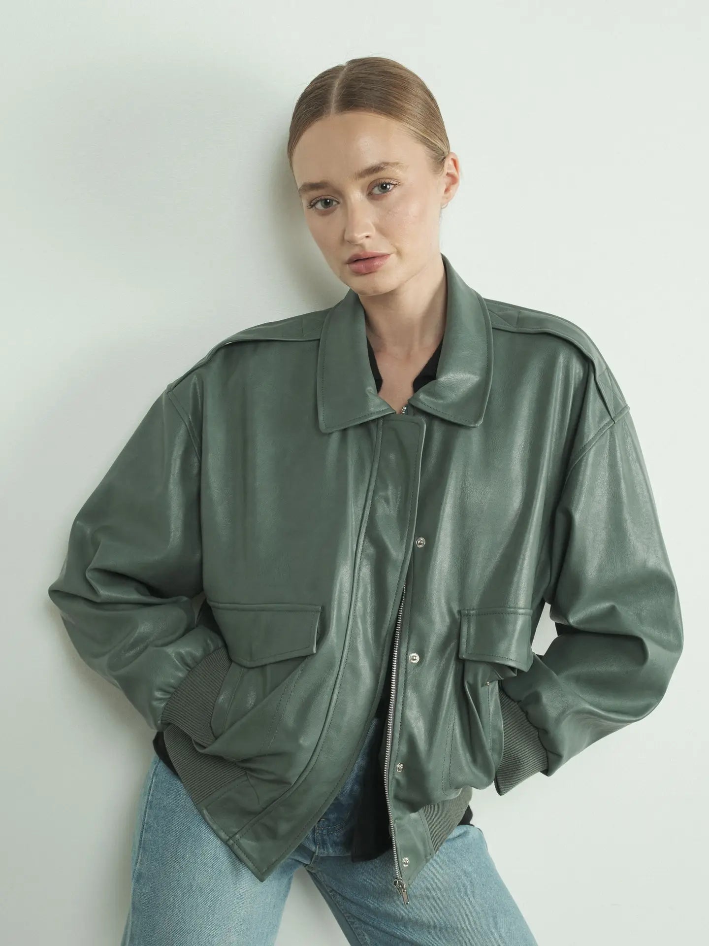 Jodana Faux Leather Bomber Jacket