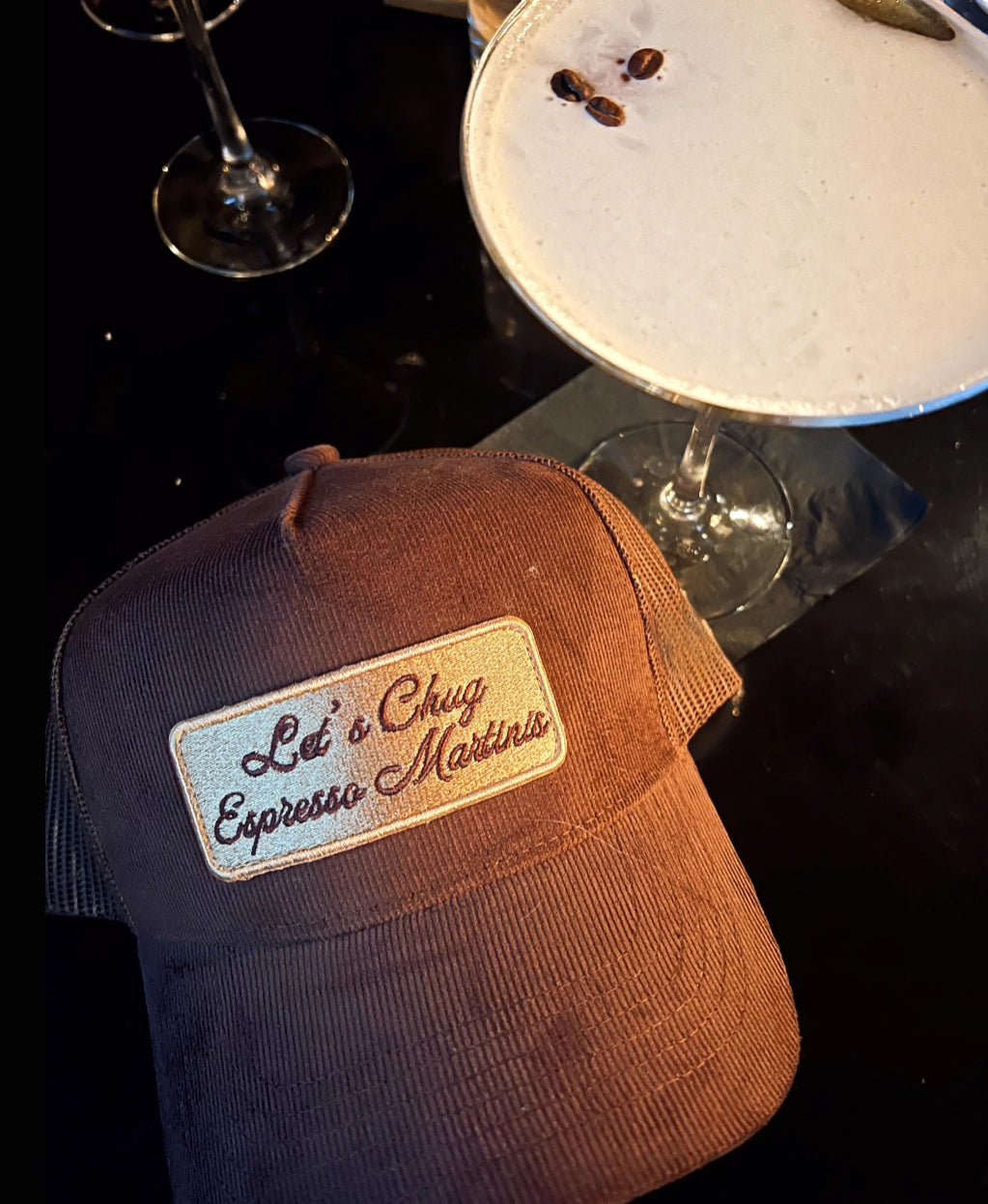 Let's Chug Espresso Martinis Corduroy Trucker Hat
