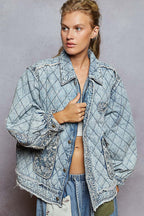 Patched Lace Quilted Denim Jacket