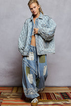 Patched Lace Quilted Denim Jacket