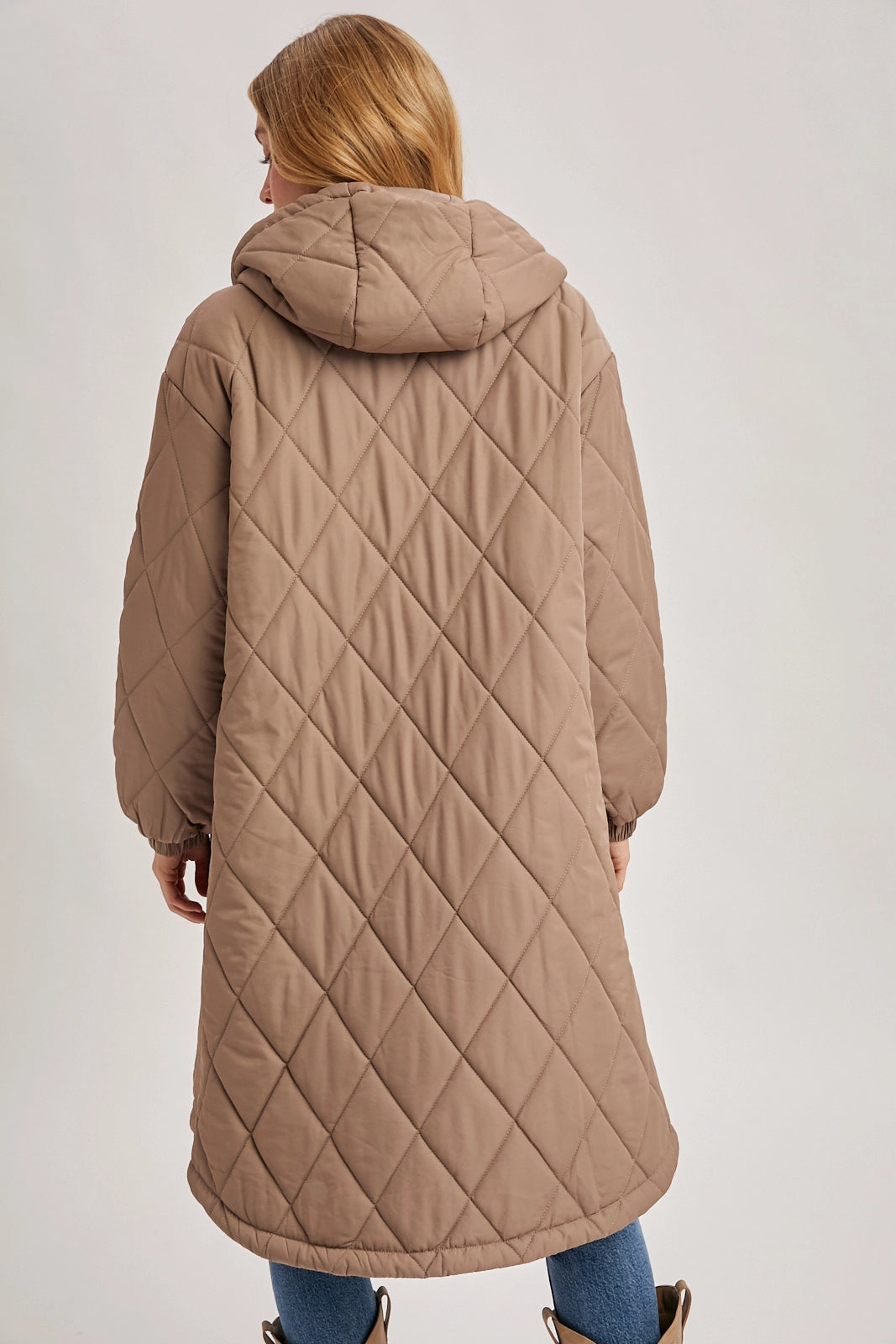 Mushroom Longline Quilted Puffer Jacket